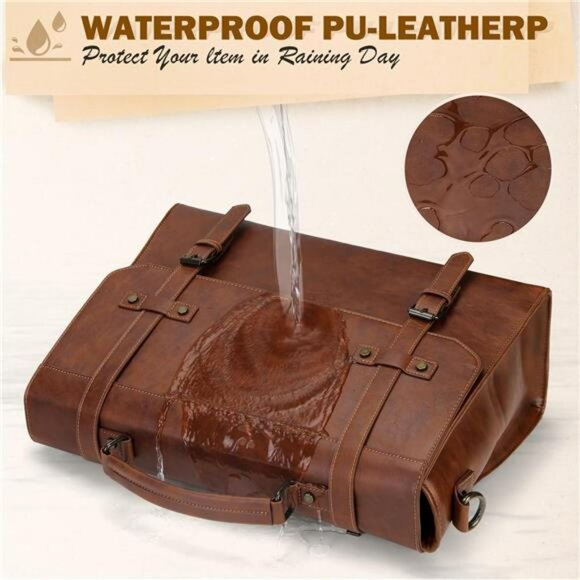 Mens Leather Messenger Bag 17 Inch Laptop Briefcase Waterproof Business Travel - Picture 4 of 7